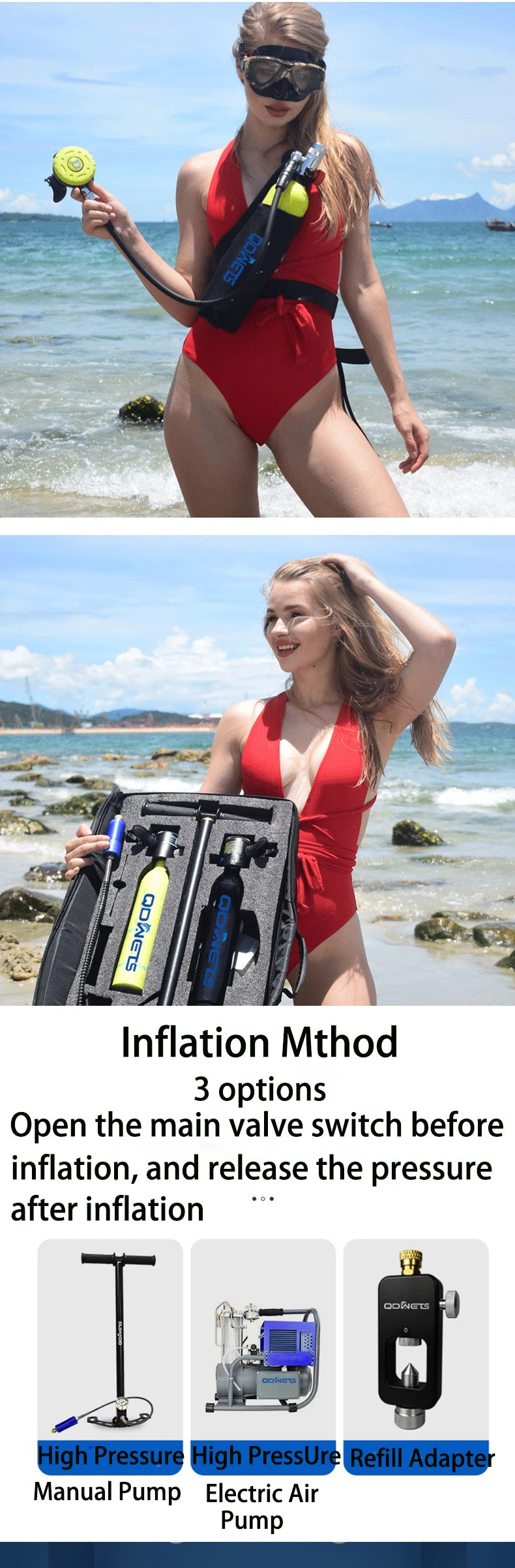 Mini Scuba Diving Tank Equipment Dive Cylinder with 5-10Minutes Capability 0.5 Litre Capacity with Refillable Design QDWETS