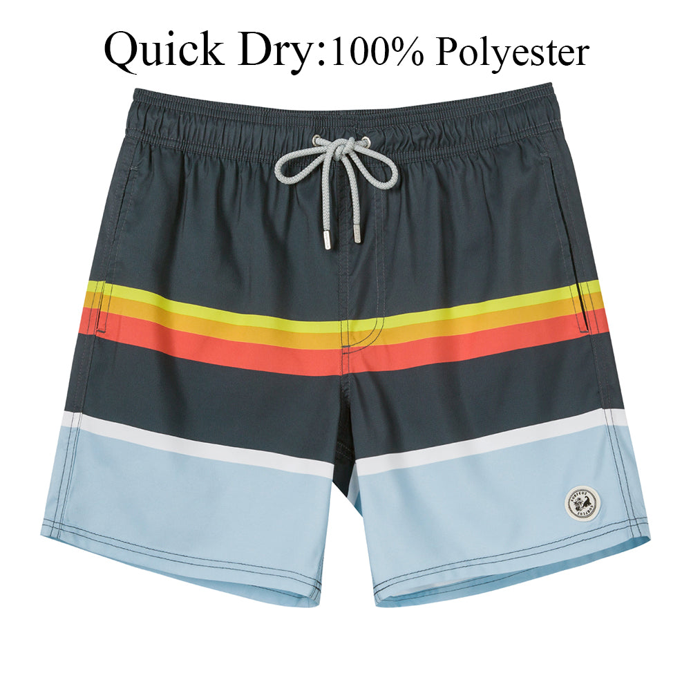 SURFCUZ Mens Swim Shorts Striped Quick Dry Beach Board Shorts with Mesh Lining Summer Male Swimwear Swimming Trunks for Men
