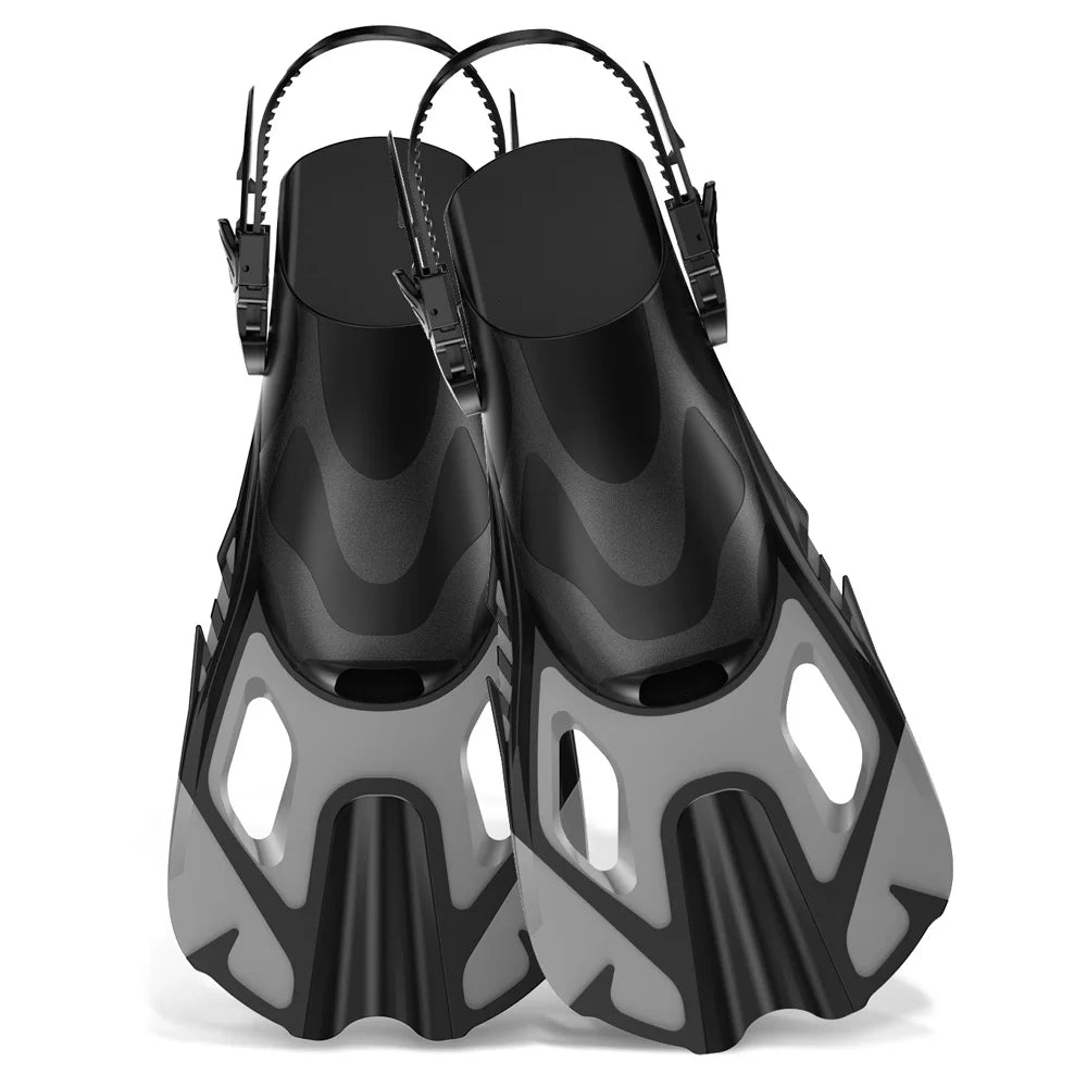 Snorkel Fins Swim Fins Travel Size Short Adjustable for Snorkeling Diving Adult Men Women Unisex Open Heel Swimming Flippers