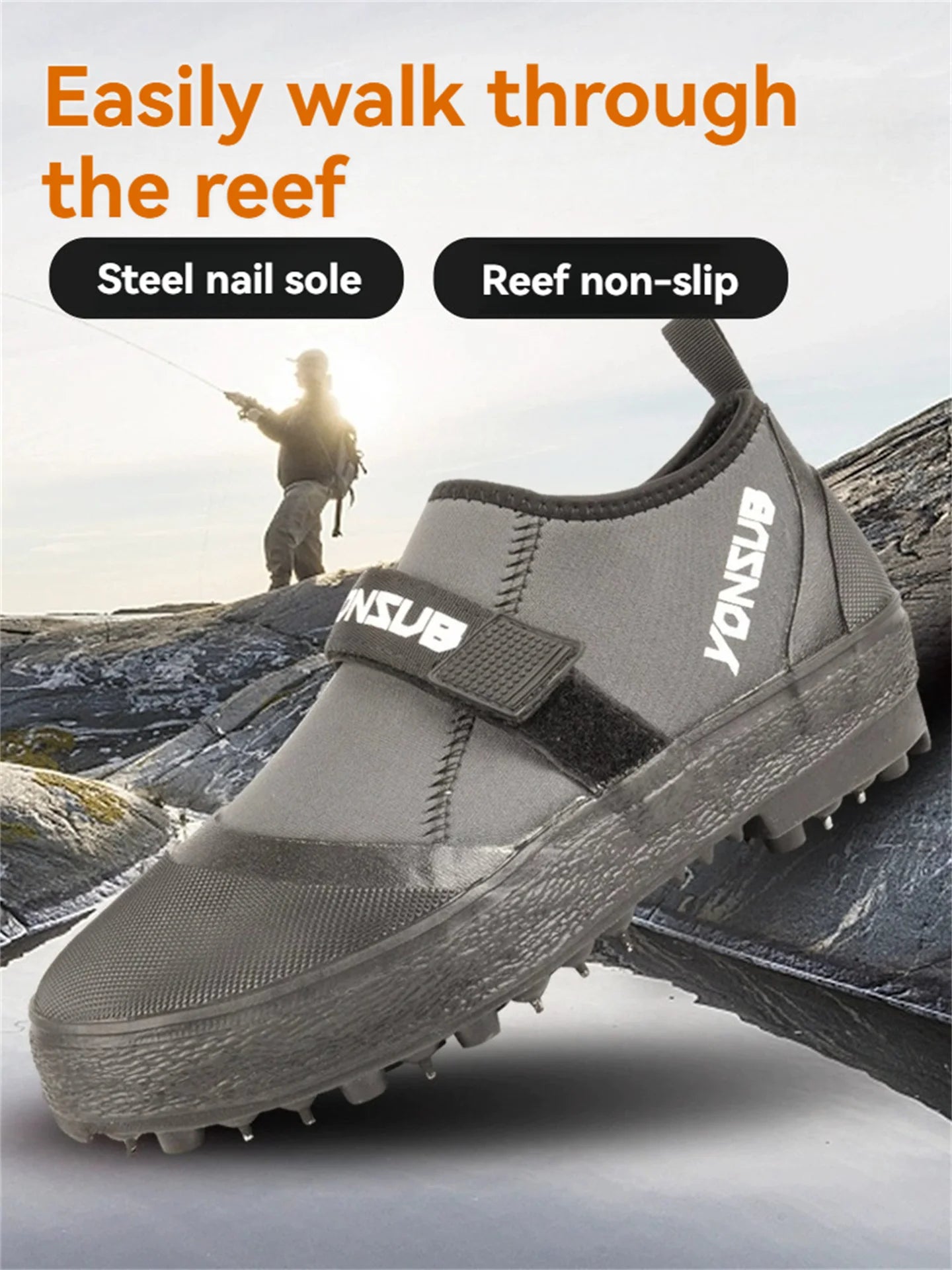 Yonsub Neoprene Adult Outdoor Rock Fishing And Reef Climbing Shoes , Sole Spikes Wear-resistant Non-Slip Wading Aqua Shoes
