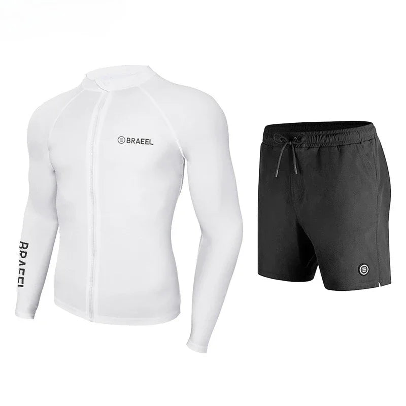 Men’s Long Sleeve Swimwear UV Protection Diving Snorkel Suit Quick Dry Wetsuit for Surfing Windsurfing Water Sports Shorts