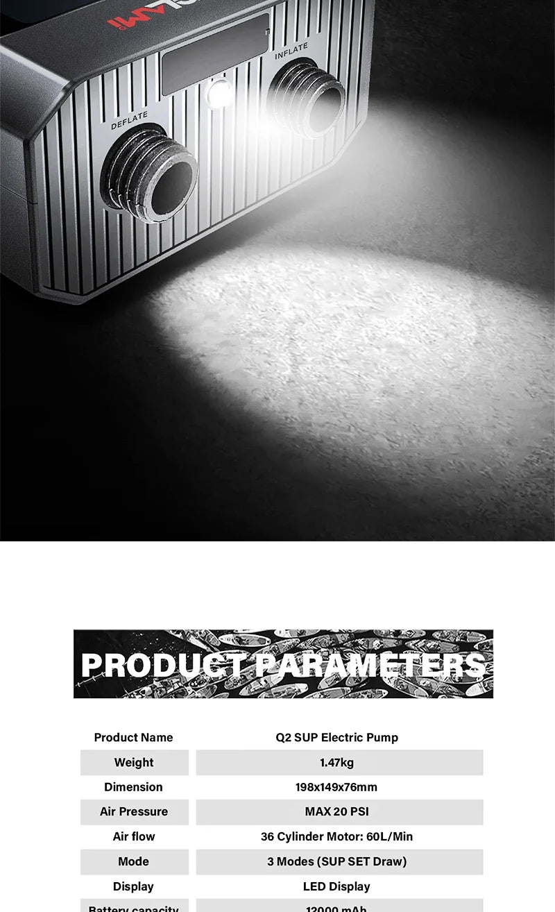 20PSI SUP Pump Stand-Up Paddle Rechargeable Inflatable PVC Boat Kayak Accessories for Stand Board Surfing Kite Tent Mattress