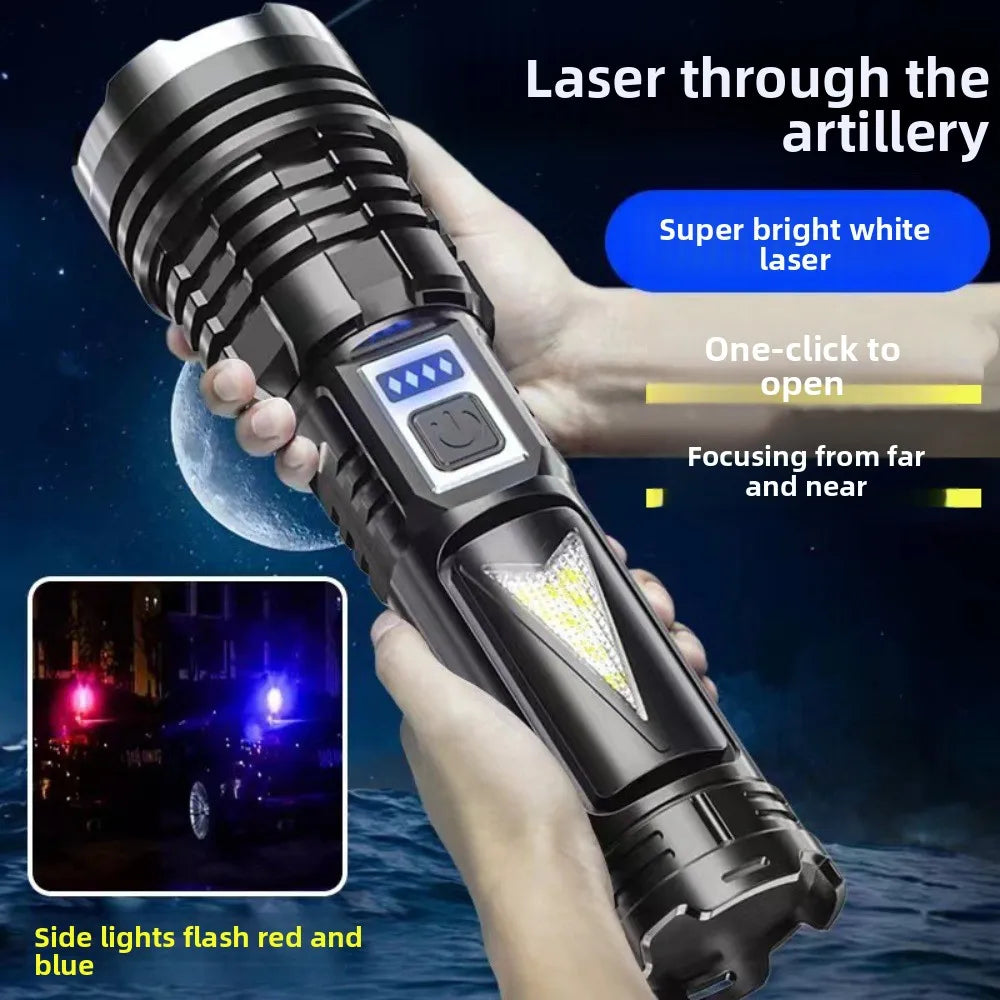 New White Laser Flashlight, High-power Spotlight, Long-range Shooting Outdoor Emergency Long Endurance Strong Bright Flashlight