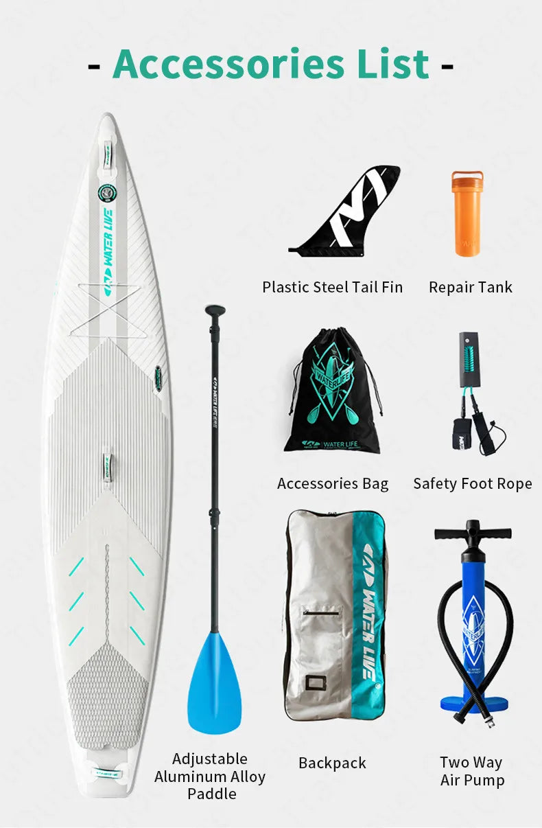WATER LIVE Sparkling 12’ 0" Inflatable Surfing Board Pointed Design Cruise Travel Paddle Board With Safety Rope 12’ 0"x28"x6"
