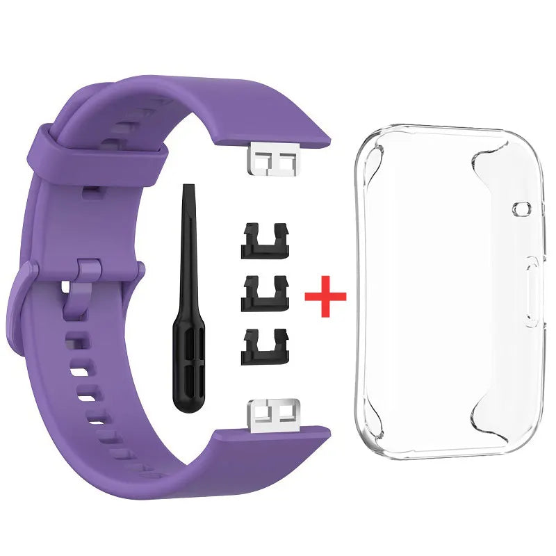 Pulseira de relógio de silicone + capa para huawei watch fit, pulseira de substituição, capa protetora multicolorida, acessórios