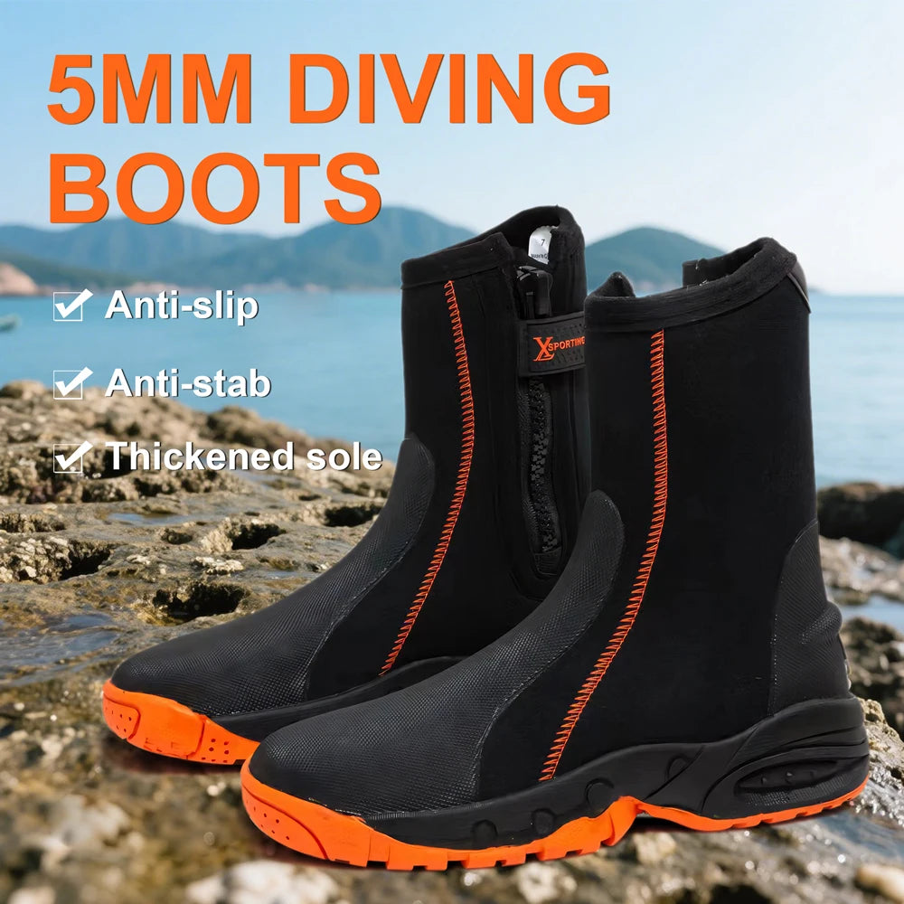 5mm Neoprene Durable Water Diving Boots with Chloroprene Rubber Shoelaces And Zippers for Warmth And Anti-Slip Short Boot