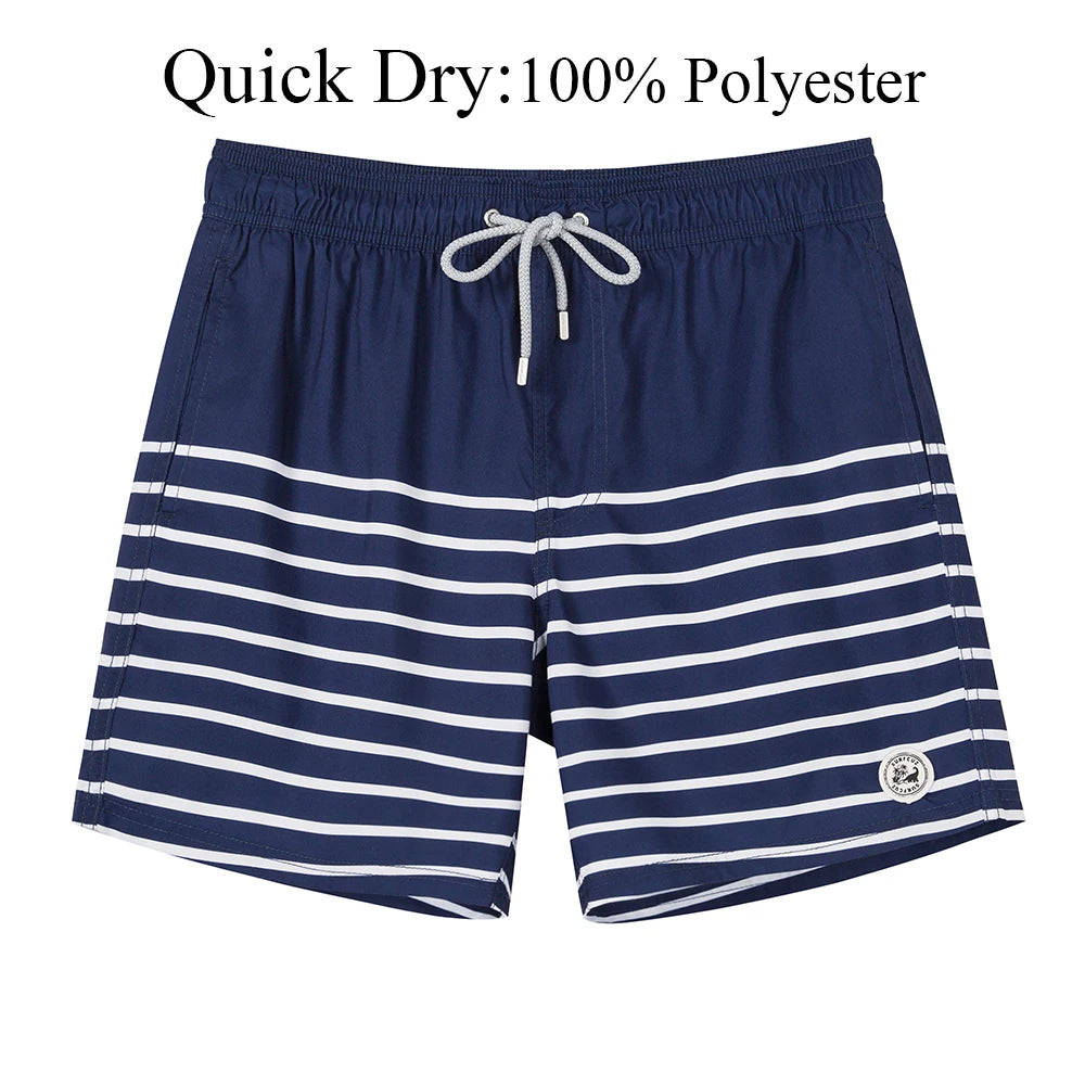 SURFCUZ Mens Swim Shorts Striped Quick Dry Beach Board Shorts with Mesh Lining Summer Male Swimwear Swimming Trunks for Men