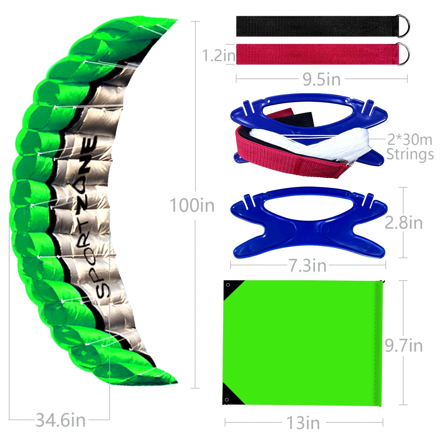 New  High Quality  2.5m Green Dual Line Parafoil Kite  WithFlying ToolsPower Braid Sailing Kitesurf Rainbow Sports Beach