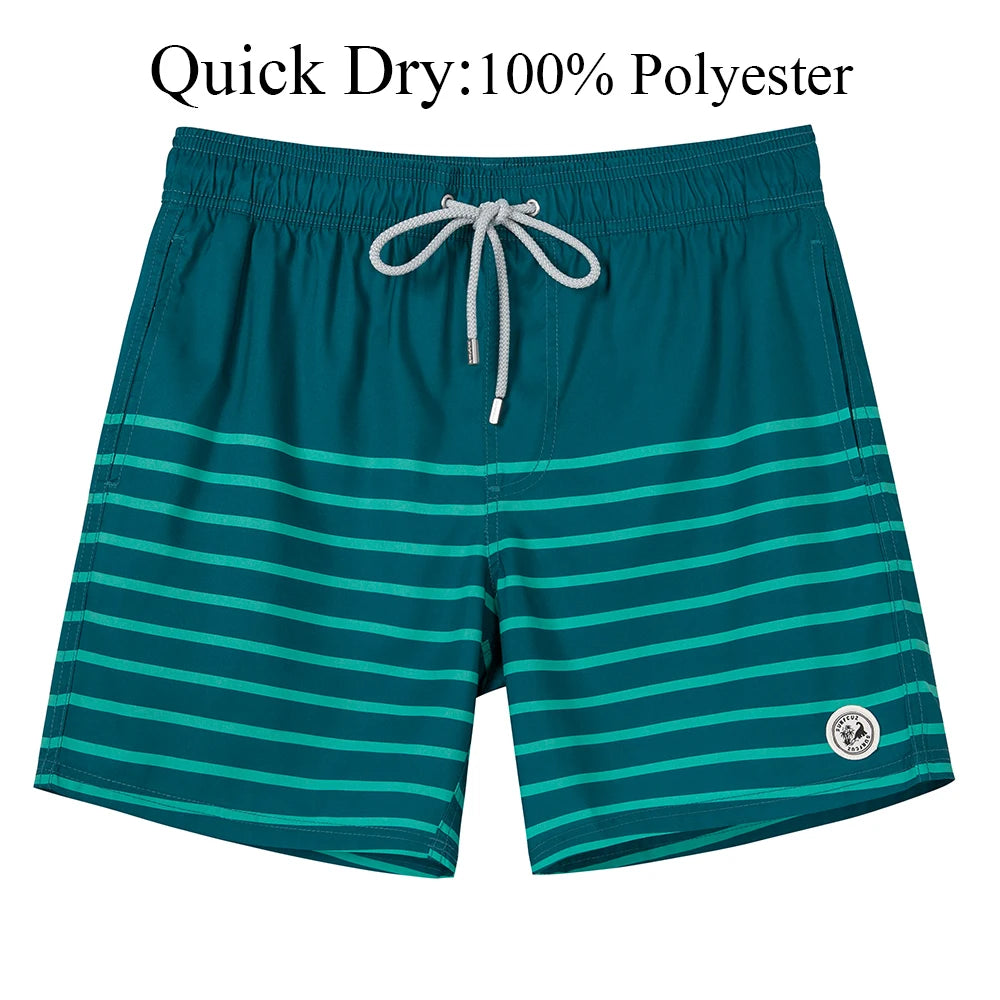 SURFCUZ Mens Swim Shorts Striped Quick Dry Beach Board Shorts with Mesh Lining Summer Male Swimwear Swimming Trunks for Men