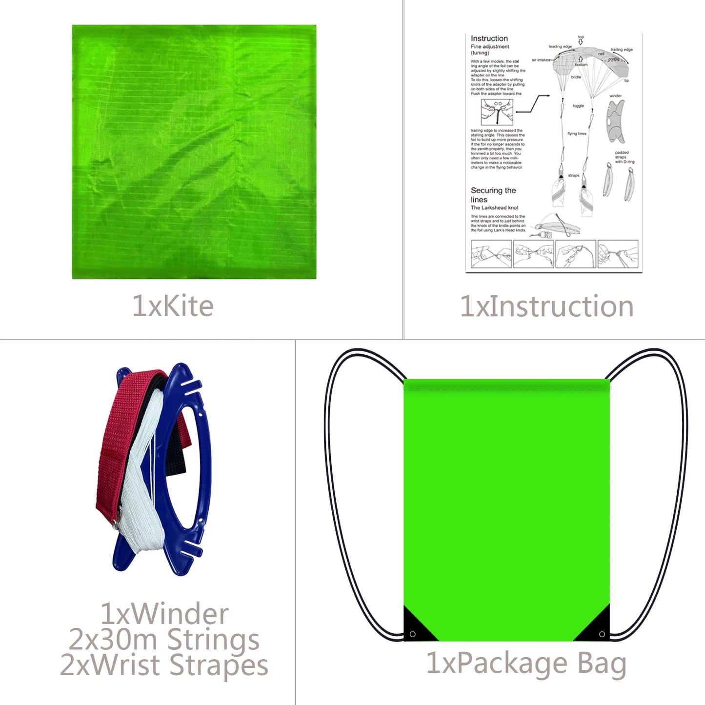 New  High Quality  2.5m Green Dual Line Parafoil Kite  WithFlying ToolsPower Braid Sailing Kitesurf Rainbow Sports Beach