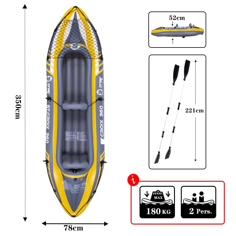 RAMYPOKET Inflatable Kayak  For 2 persons,Inflatable Boat With Robust PVC Outer Shel,350×78×52cm，Includes 2 Aluminum Paddles