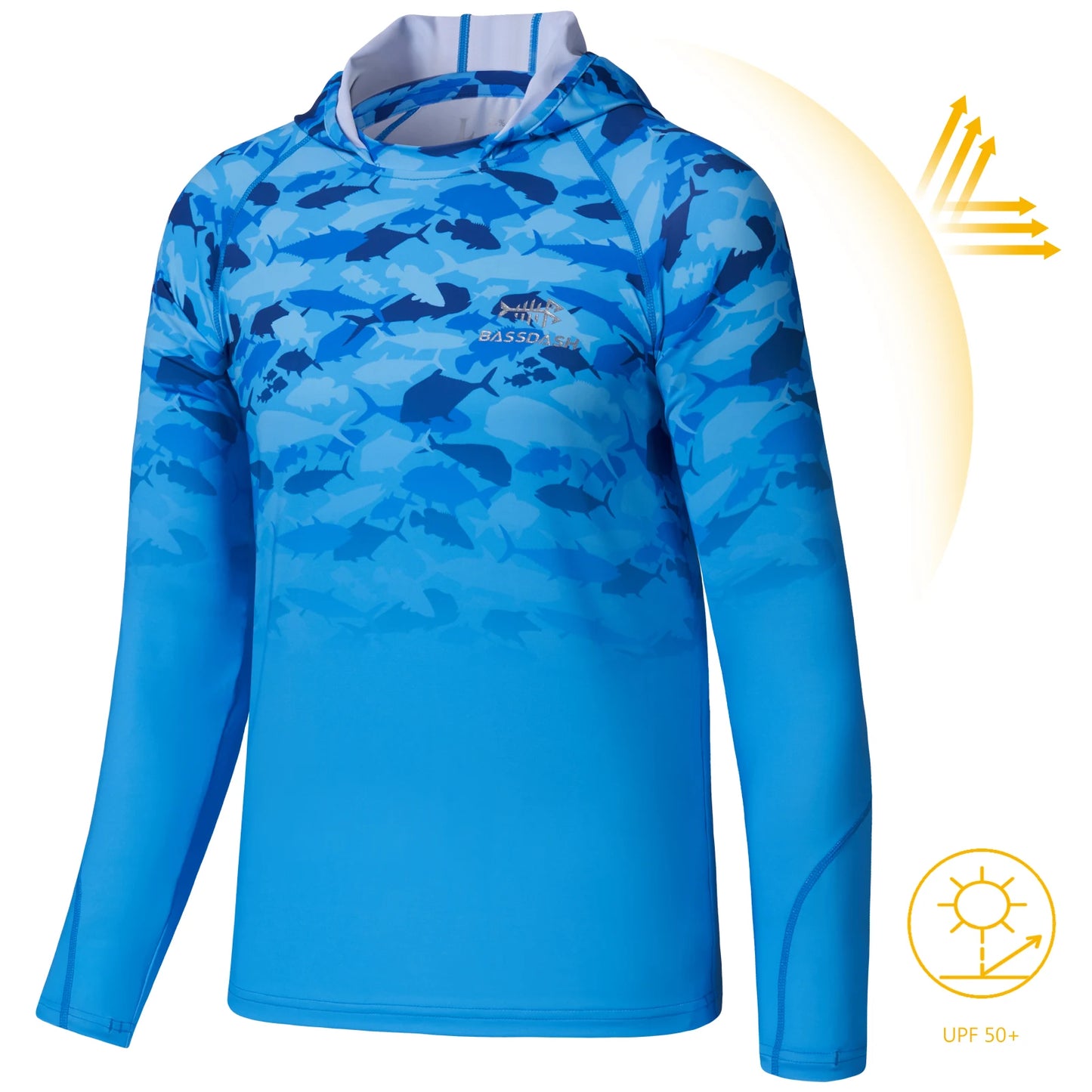 BASSDASH Youth UPF50+ Performance T Shirt with Hood Long Sleeve Fishing Hiking Sun Shirt FS03Y Lightweight Quick Dry Sailing