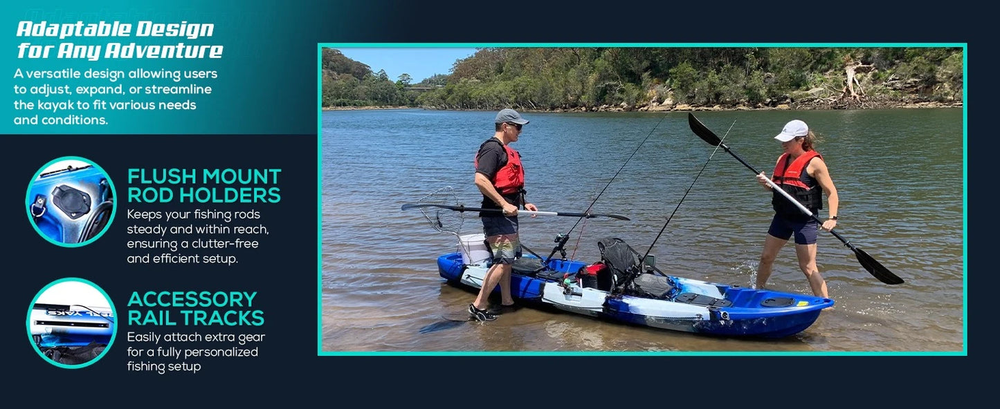 Reel Yaks Tandem Fishing Angler Kayak 12.5ft Sit On Top Boat for 2 3 Persons 550 lbs Capacity Stable W Hull Family Adventure