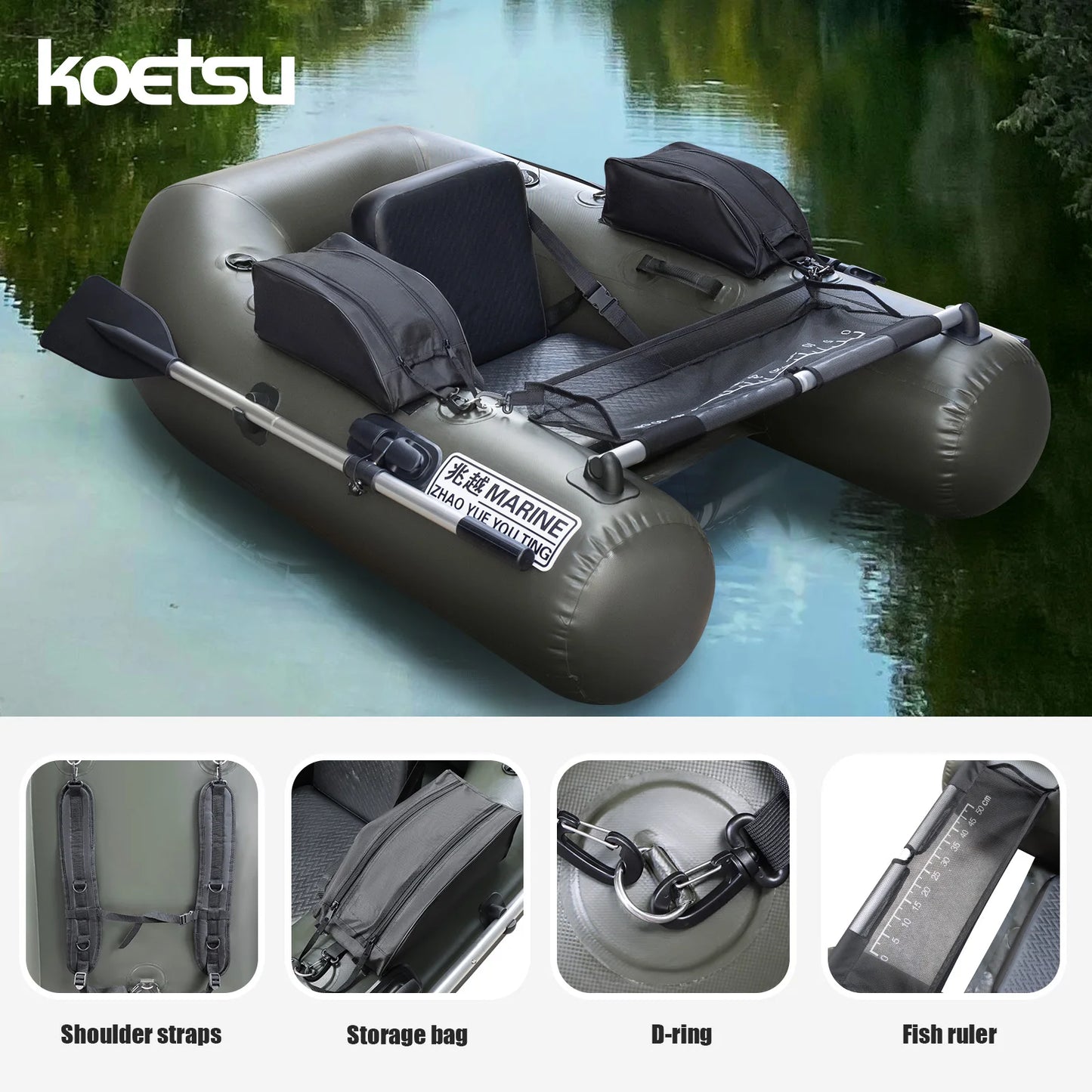 KOETSU Excellent Inflatable Bass Boat - Perfect for Lure Casting & Freshwater Fishing Lightweight Inflatable Lure Craft