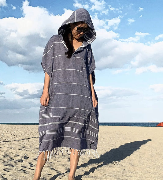 Yeuzlicotton toalha de praia turca vestível, à prova de areia, 100% algodão, grande, poncho de surf, roupa de mergulho com capuz, toalha de troca de secagem rápida