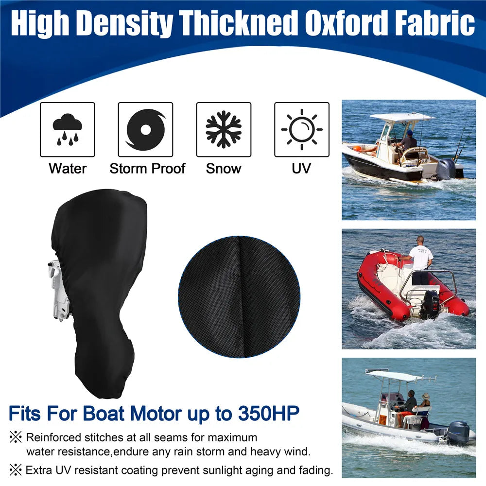 Outboard Motor Cover 420D Waterproof Boat Motor Cover 0-350HP UV-Proof Black boat marine engine cover for Boat motors