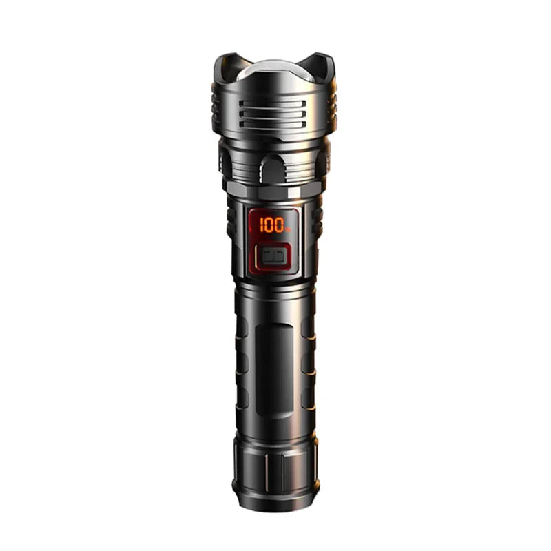 FLSTAR FIRE White Laser LED Tactical Flashlight Outdoors Camping USB Rechargeable Lantern Digital Display Telescopic Zoom Torch