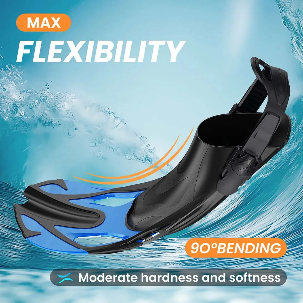 Snorkel Fins Swim Fins Travel Size Short Adjustable for Snorkeling Diving Adult Men Women Unisex Open Heel Swimming Flippers