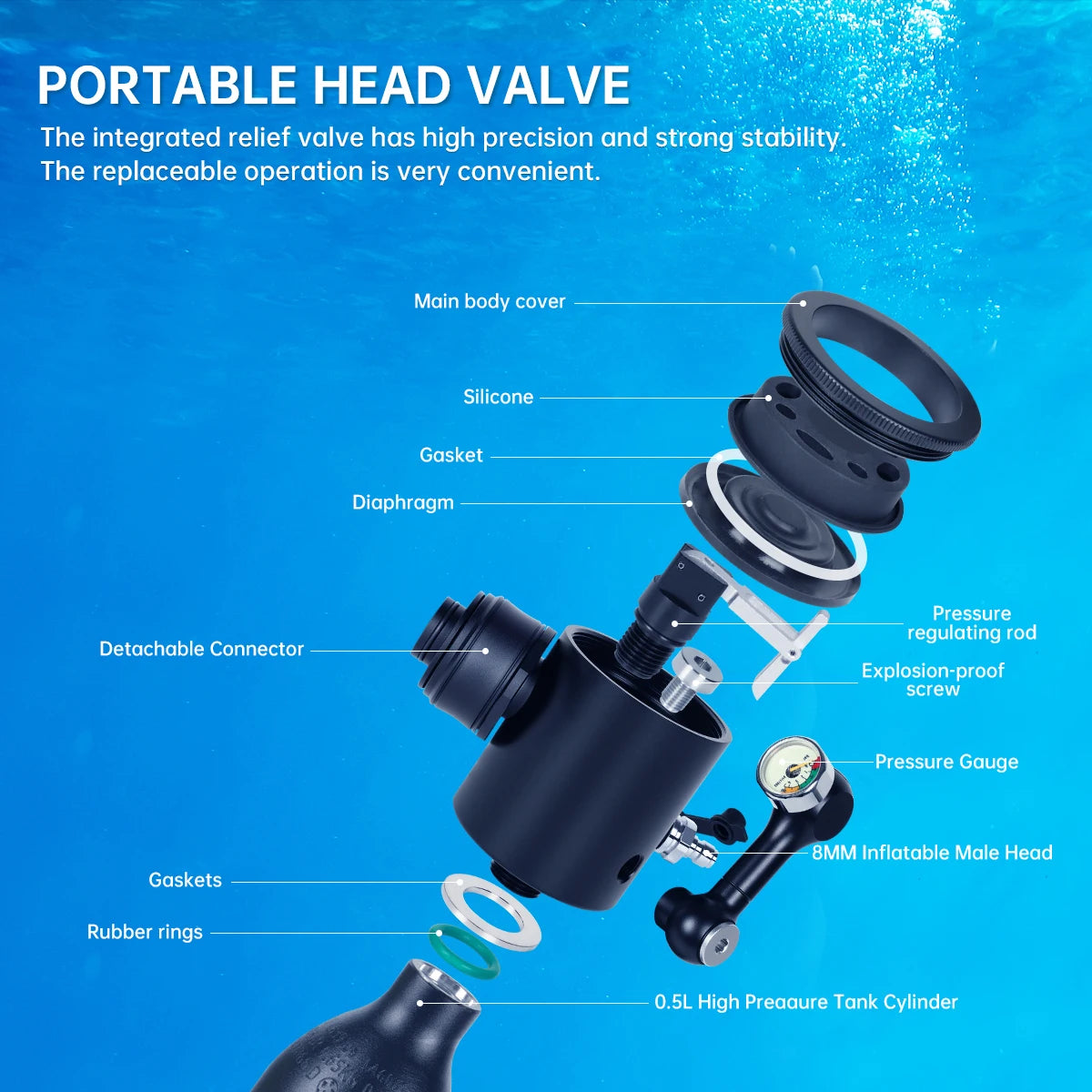 DIDEEP 0.5Liter Mini Scuba Diving Tank Set,Up to 5-10 Mins Underwater Diving Cylinder,Portable Lungs Gear with HD Full Face Mask