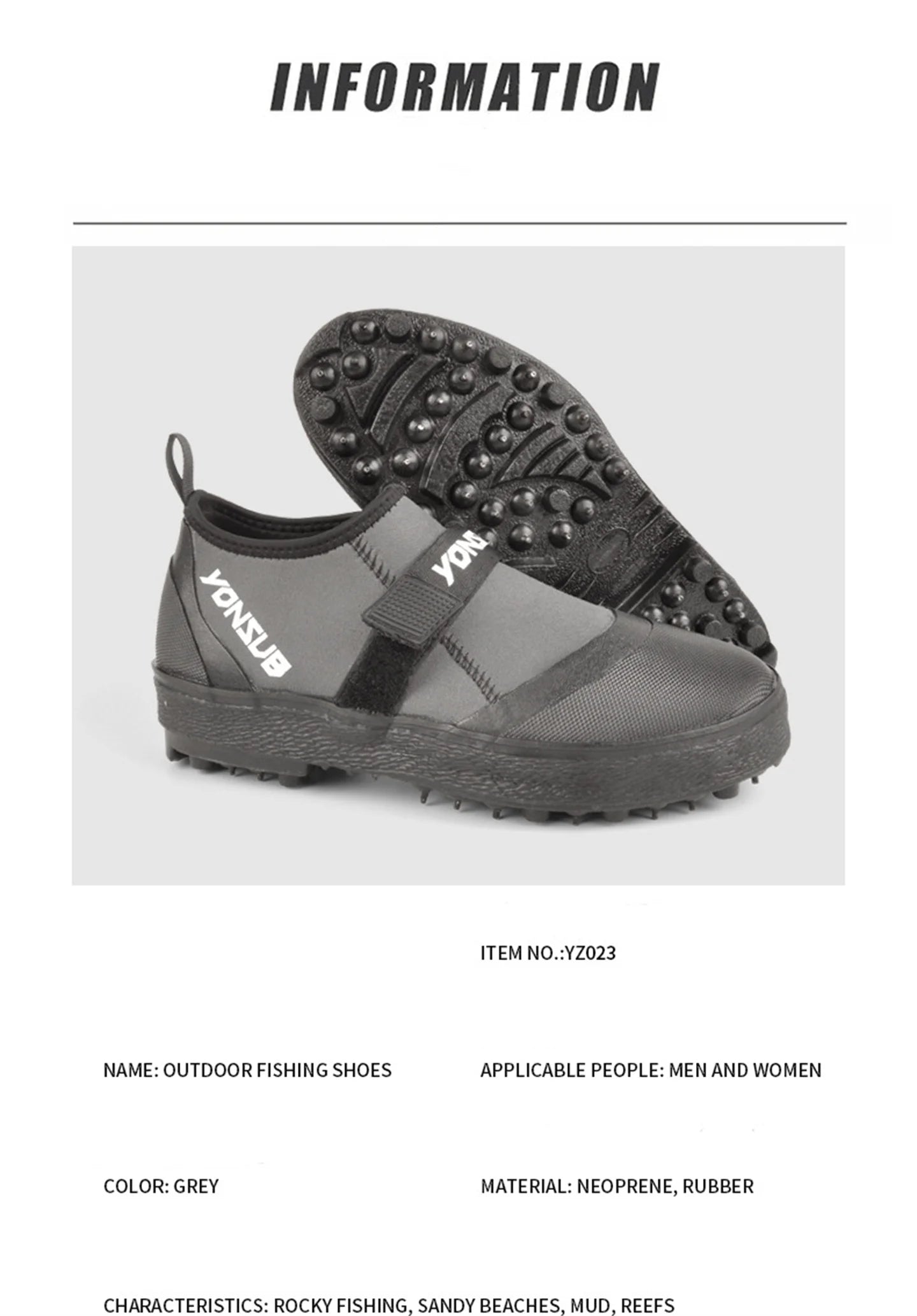 Yonsub Neoprene Adult Outdoor Rock Fishing And Reef Climbing Shoes , Sole Spikes Wear-resistant Non-Slip Wading Aqua Shoes