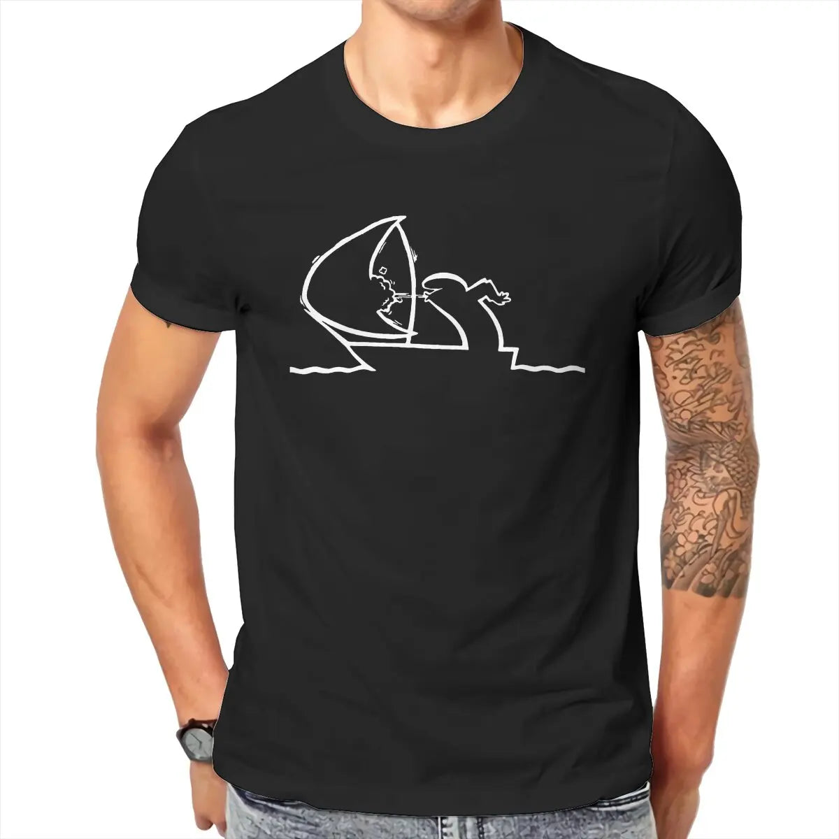 Sailing TShirt For Men La Linea The Line Osvaldo Cavandoli TV Camisetas Style T Shirt Comfortable Print Loose