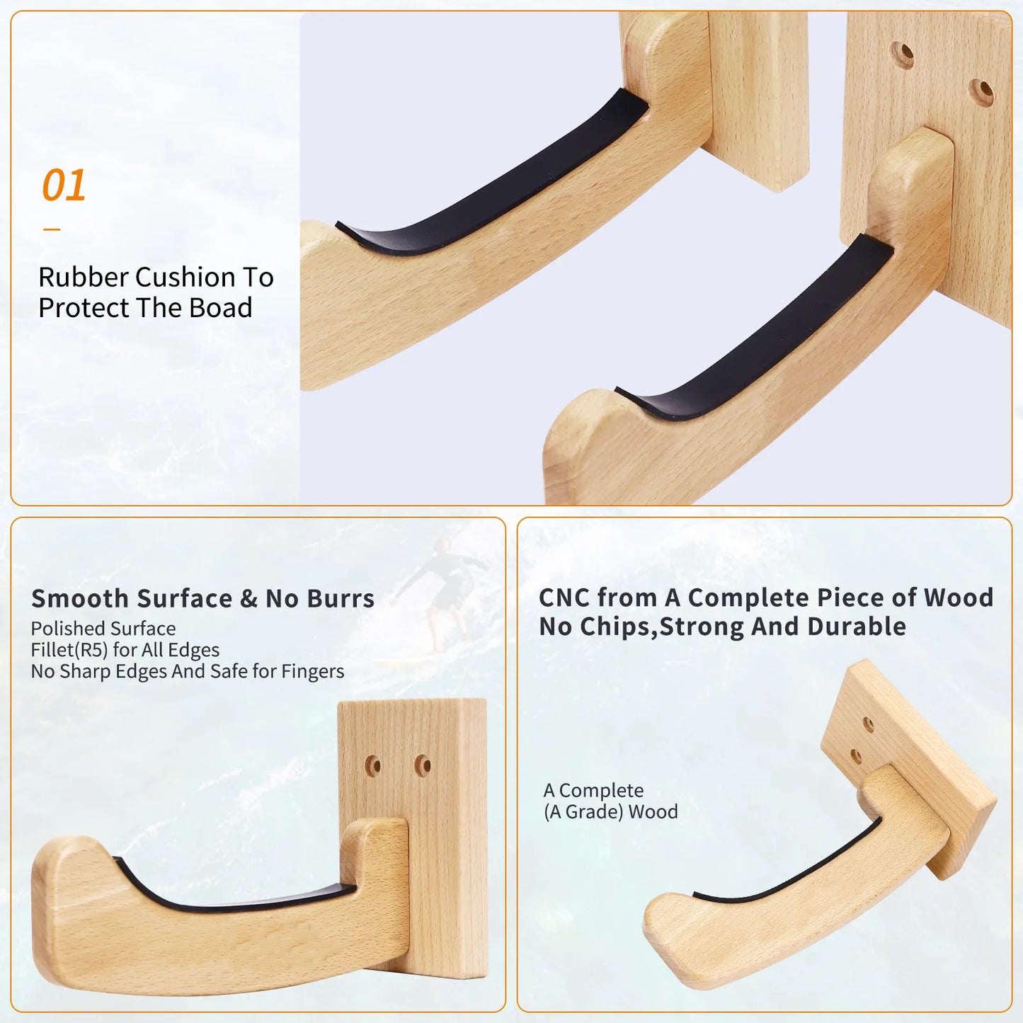 Surfboard Rack for Wall, Surfboard Hanger for Long Boards and Short Boards Works Indoor and Outdoor Display