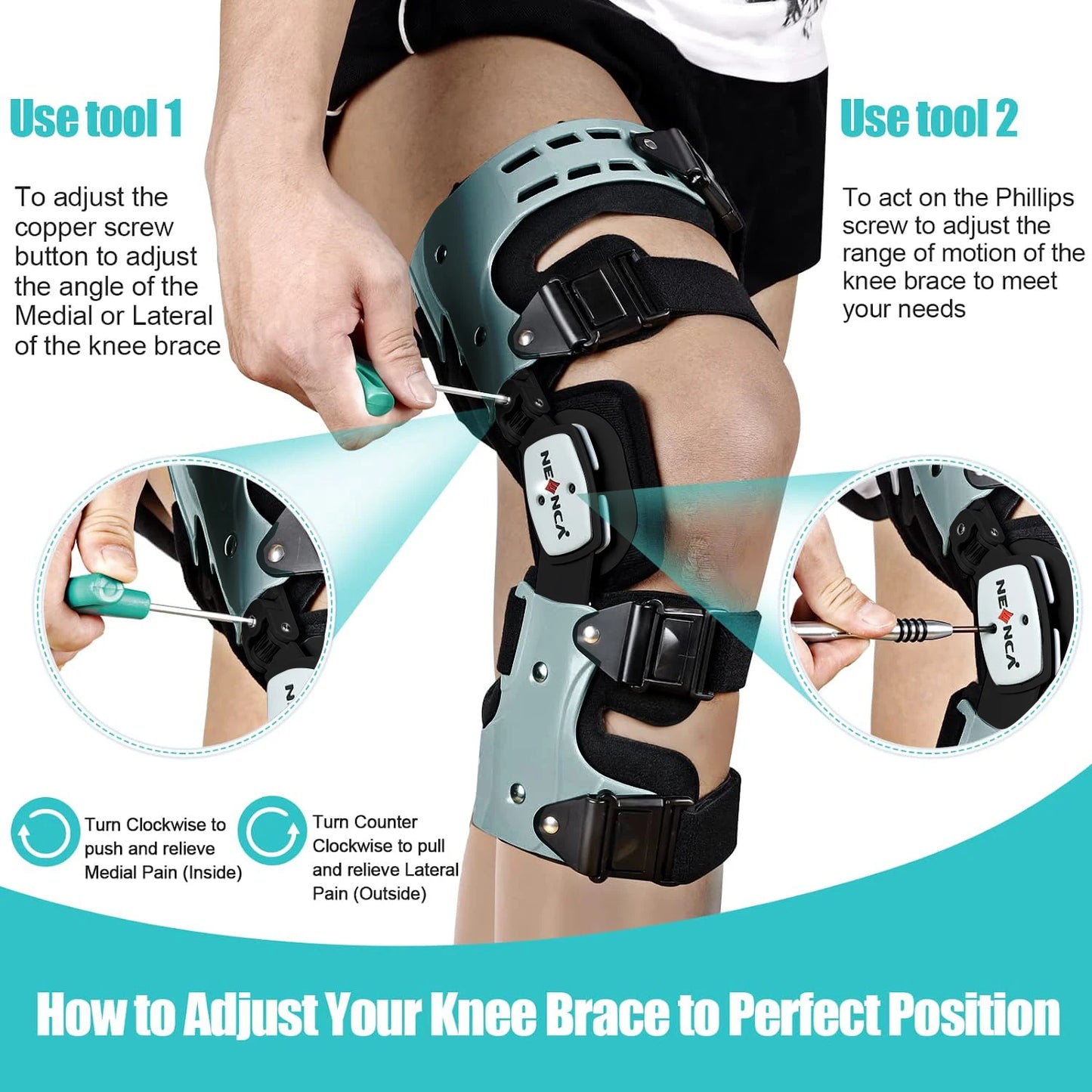 NEENCA Unloader ROM Knee Brace Hinged Stabilizer Adjustable Recovery Support for ACL MCL PCL Injury Meniscus Tear Arthritis