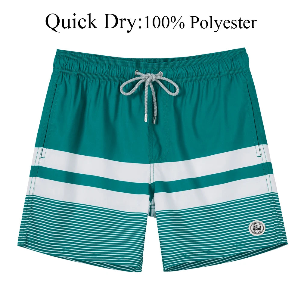 SURFCUZ Mens Swim Shorts Striped Quick Dry Beach Board Shorts with Mesh Lining Summer Male Swimwear Swimming Trunks for Men