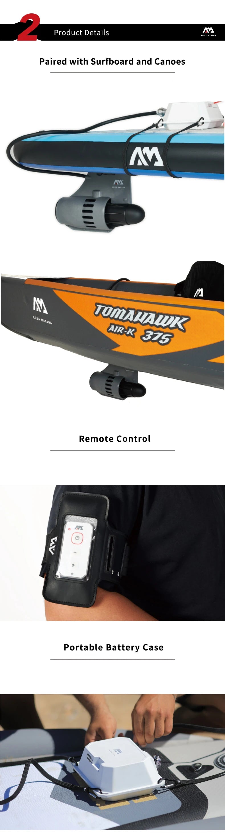 AQUA MARINA BLUEDRIVE POWER FIN SUP Stand Up Paddle Board Push Surf Kayak Surfboard Propeller 12V Battery Electric Engine Motor