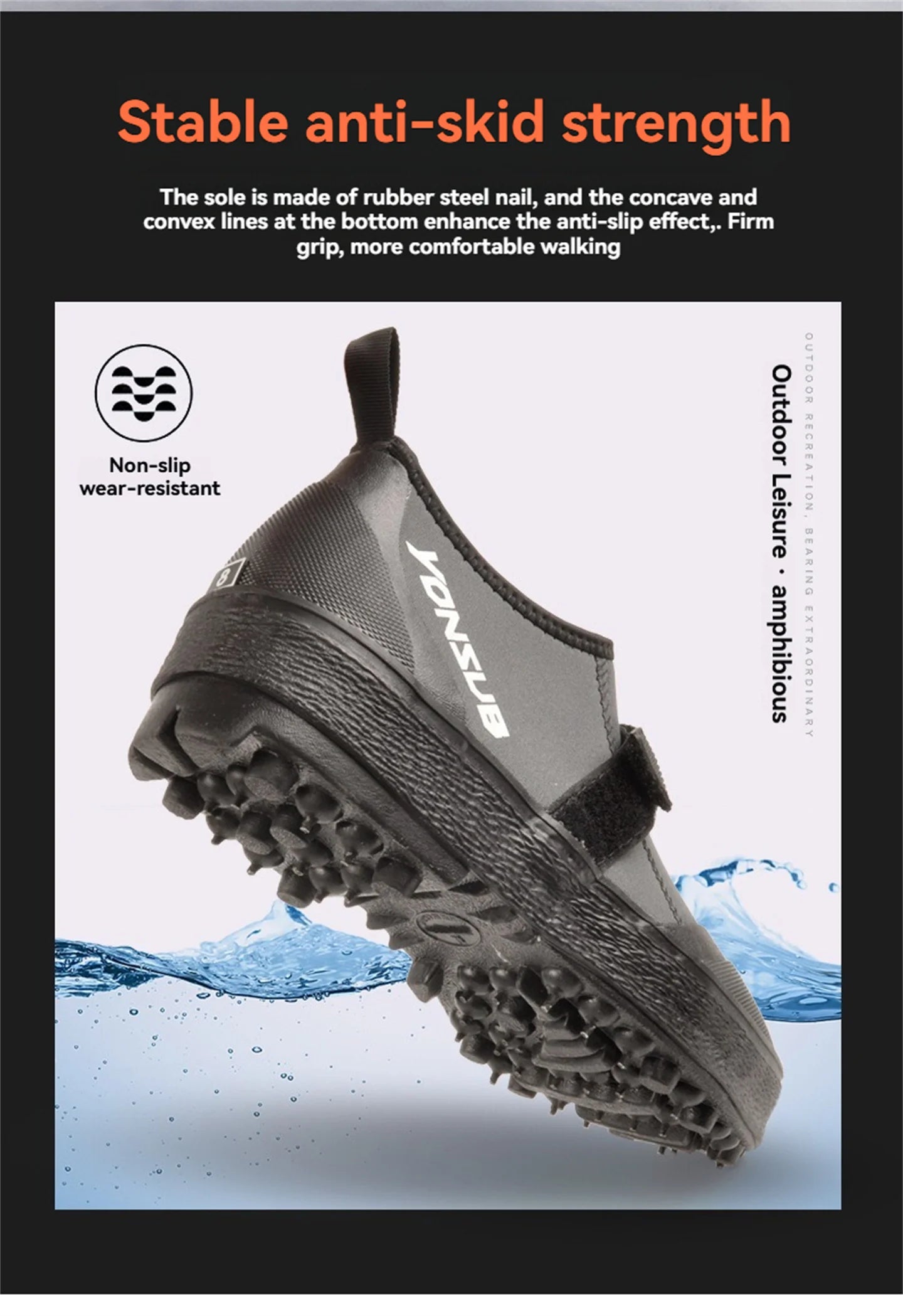 Yonsub Neoprene Adult Outdoor Rock Fishing And Reef Climbing Shoes , Sole Spikes Wear-resistant Non-Slip Wading Aqua Shoes