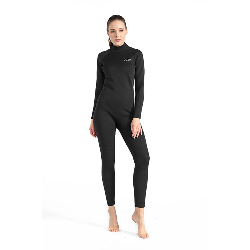 Terno de mergulho feminino de neoprene 1.5mm, peça única, manga longa, protetor solar, esportes aquáticos, mergulho, surf