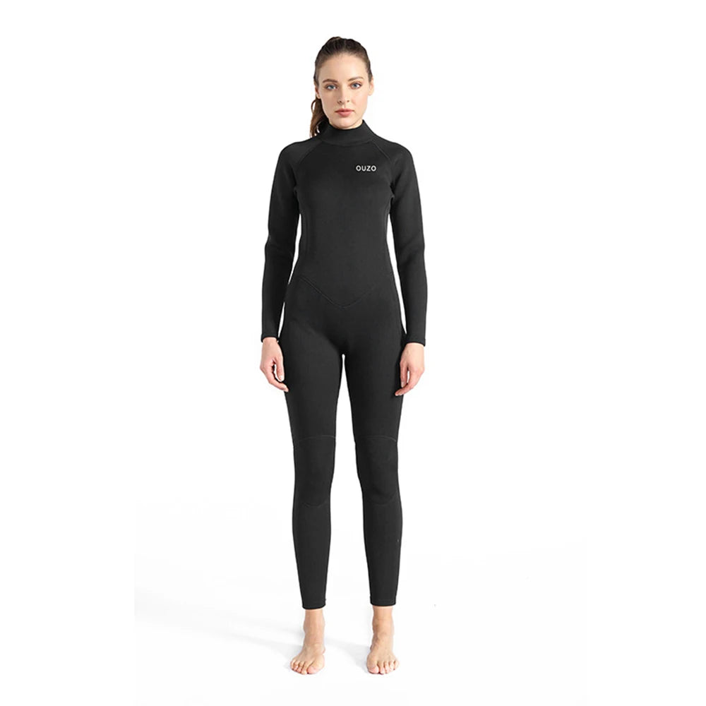 Terno de mergulho feminino de neoprene 1.5mm, peça única, manga longa, protetor solar, esportes aquáticos, mergulho, surf