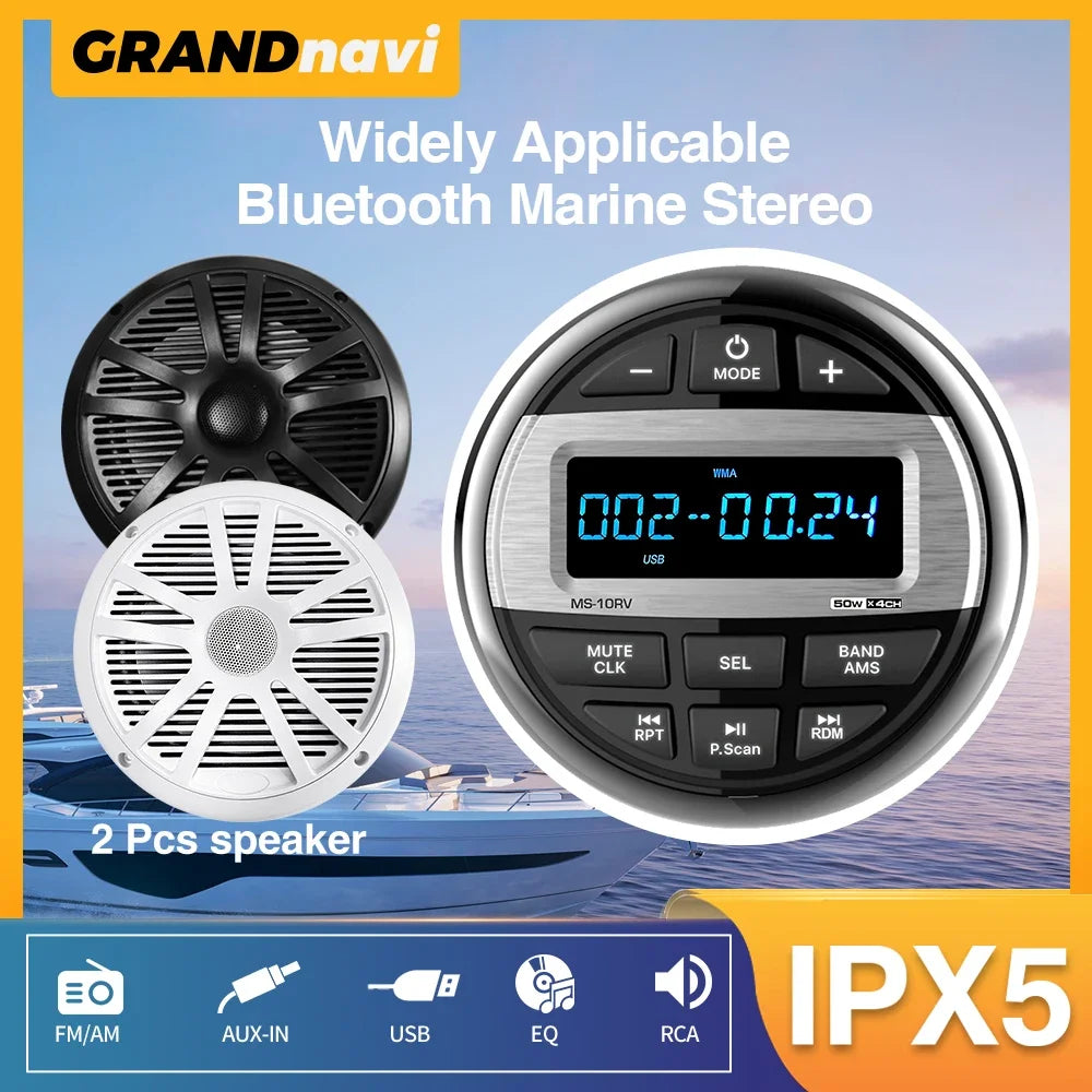 Marine Stereo Boat Radio Waterproof With Speaker Bluetooth FM AM Digital Media Audio Player For Yacht Gauge ATV UTV RV Golf Cart