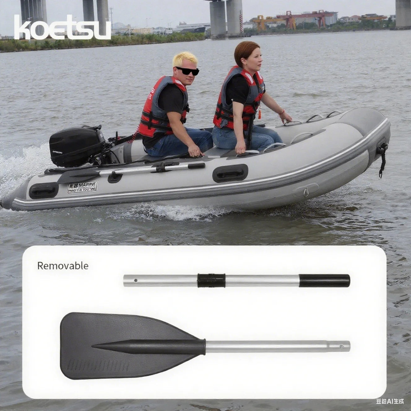 KOETSU 2-Pcs Marine Aluminum Oars. Features an aluminum shaft with nylon blades, for rowboats, kayaks, canoes, and inflatables.