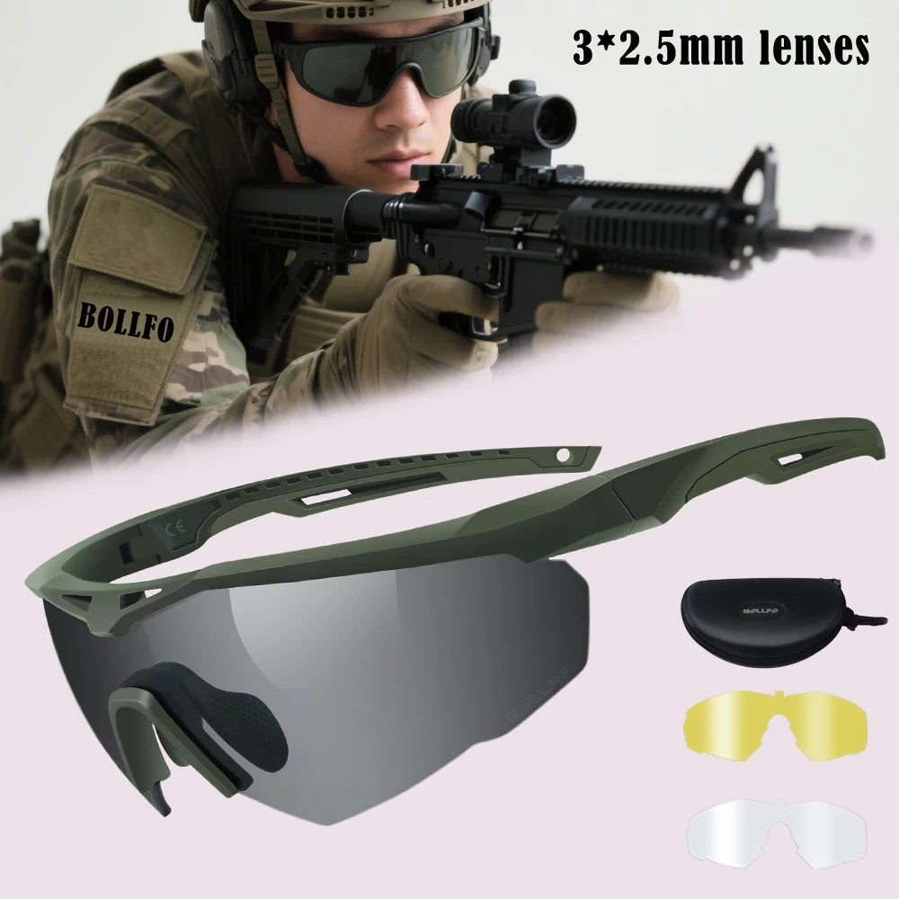 3 Lens Impact-Resistant Shooting Glasses 2.5mm Military Tactical Glasses Anti-Fog Windproof Road Cycling Goggles Antiparras