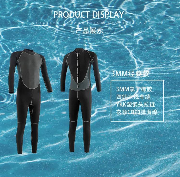 3MM Neoprene Wetsuits Men Diving Surfing Swimming Full Suits Cold Water Keep Warm Zipper Water Sports Full Diver Suit