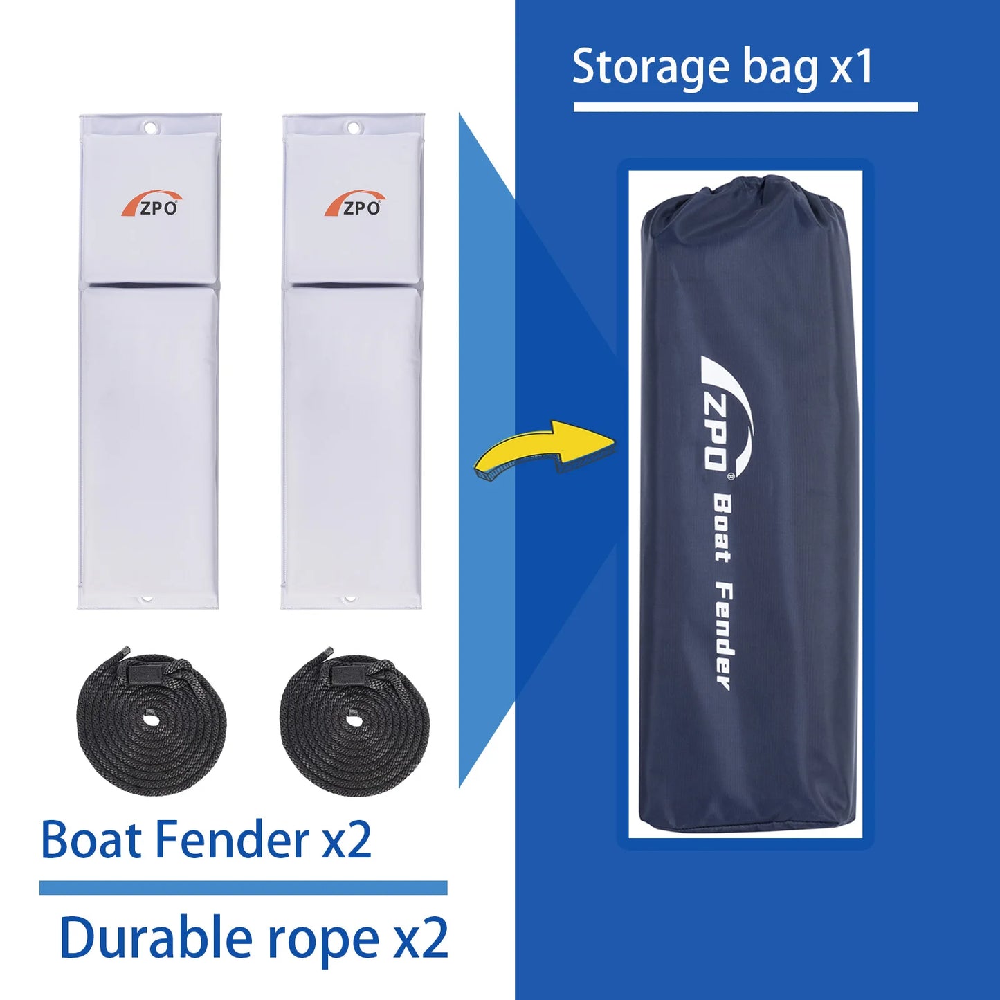 ZPO  jet ski Boat Fender, Boat Bumpers for Docking, 2 Pack Boat Fenders with 2 Durable Ropes for Jet Ski, 24 x 6 x 2.5 inch