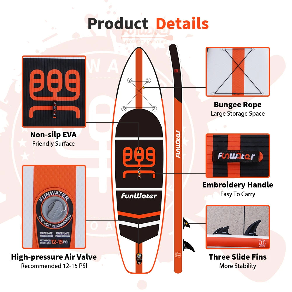 FunWater 11' Inflatable Stand Up Paddle Board SUP Surfboard Set 335cm Ultra-Light Non-Slip Deck with Pump Paddle Backpack Leash