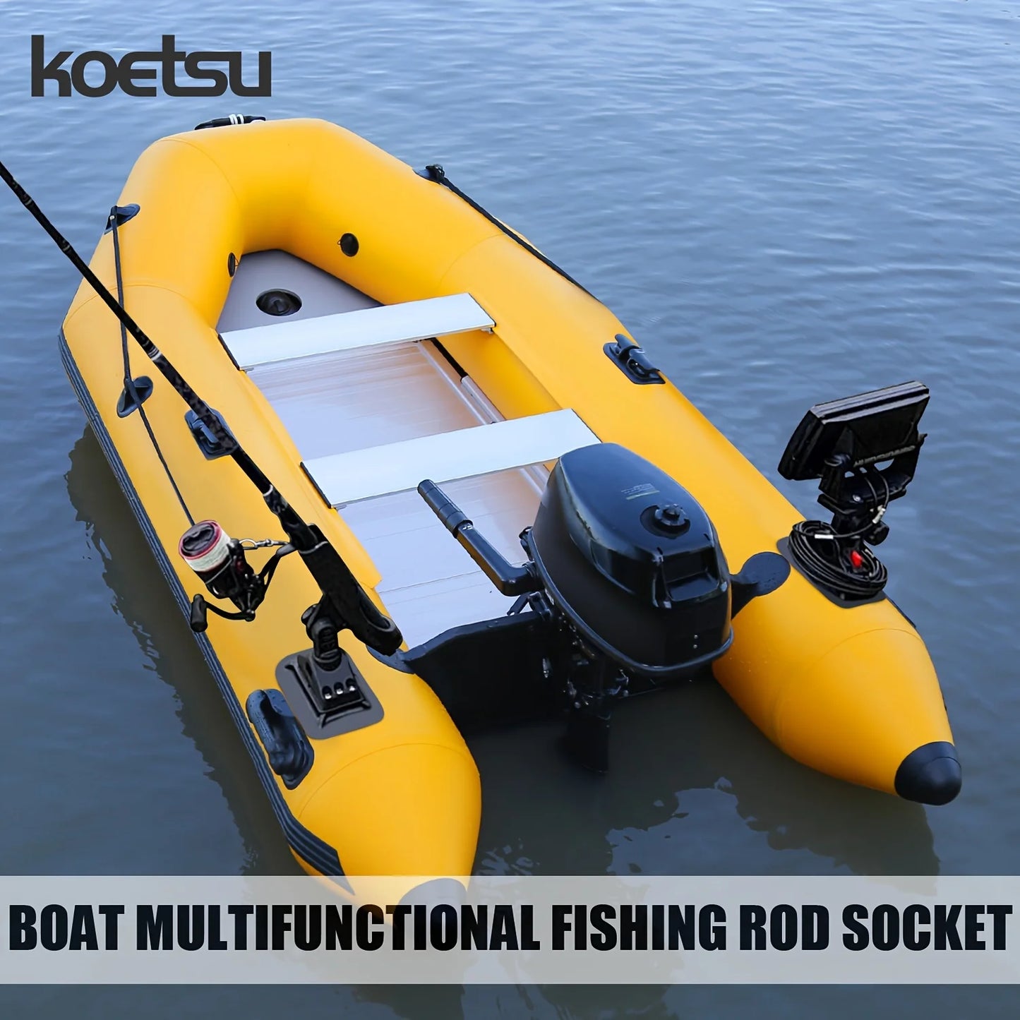 Multi purpose inflatable boat fishing rod socket adhesive/screw fixation