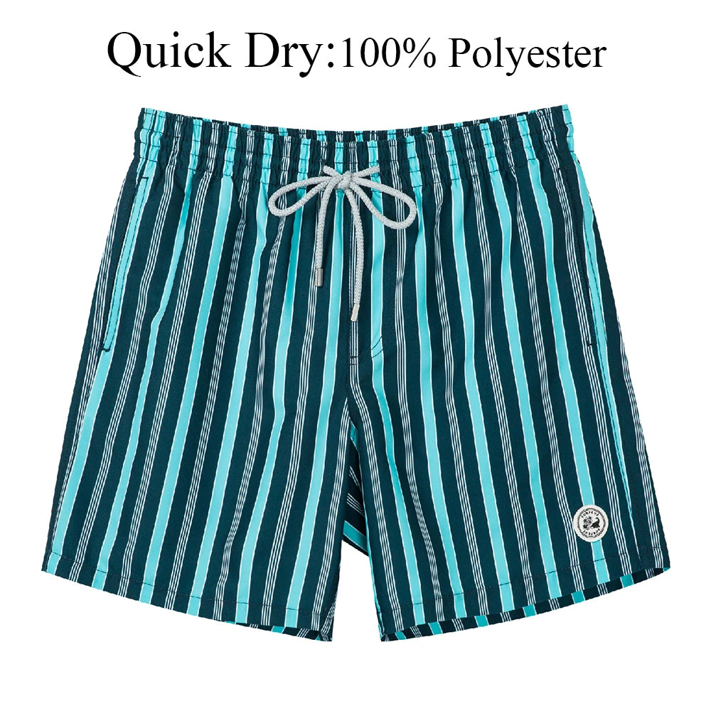SURFCUZ Mens Swim Shorts Striped Quick Dry Beach Board Shorts with Mesh Lining Summer Male Swimwear Swimming Trunks for Men