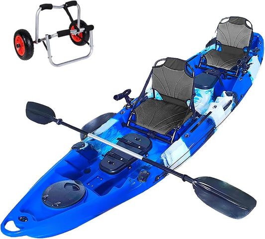 Reel Yaks Tandem Fishing Angler Kayak 12.5ft Sit On Top Boat for 2 3 Persons 550 lbs Capacity Stable W Hull Family Adventure