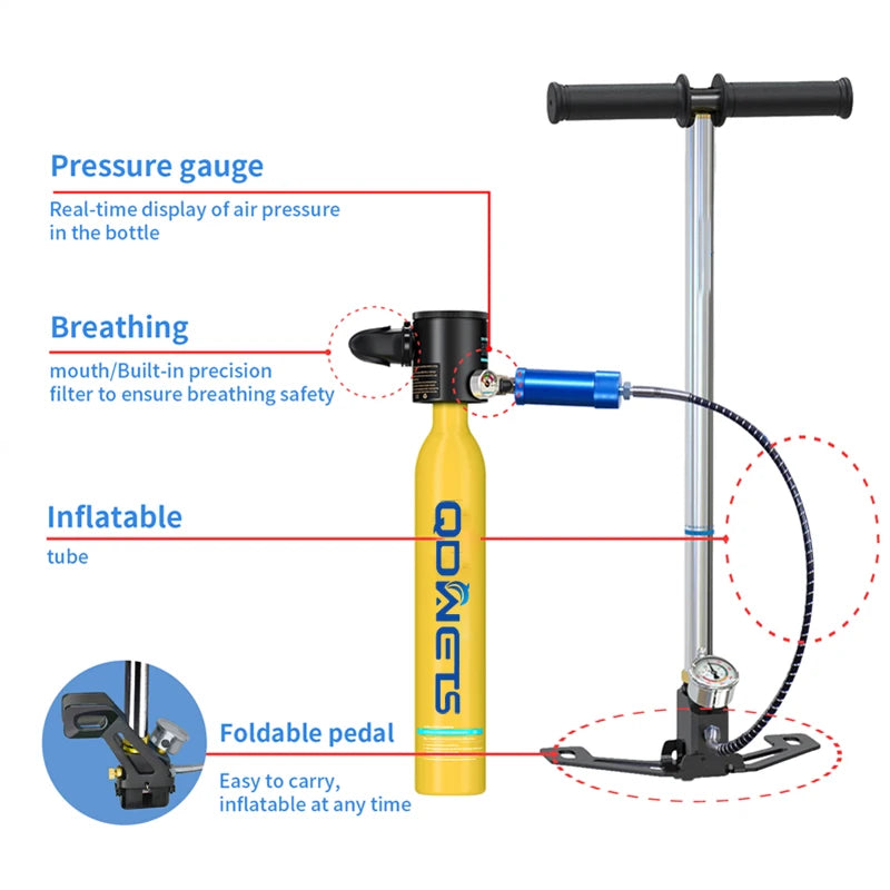 Mini Scuba Diving Tank Equipment Dive Cylinder with 5-10Minutes Capability 0.5 Litre Capacity with Refillable Design QDWETS