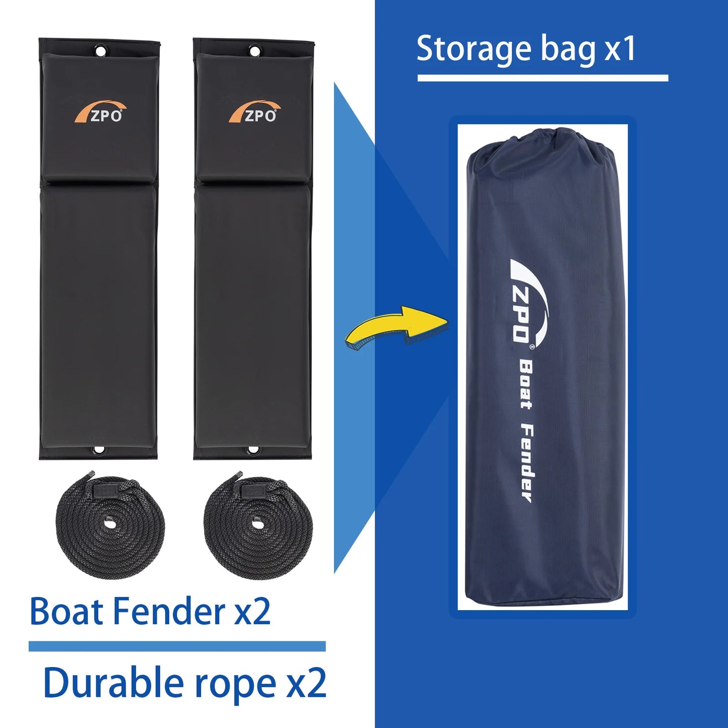 ZPO  jet ski Boat Fender, Boat Bumpers for Docking, 2 Pack Boat Fenders with 2 Durable Ropes for Jet Ski, 24 x 6 x 2.5 inch