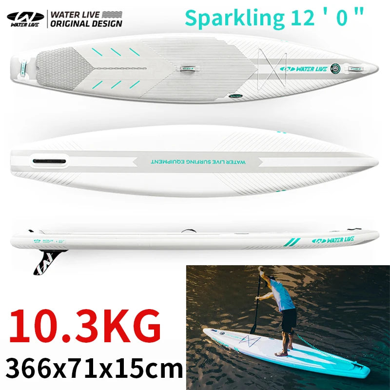 WATER LIVE Sparkling 12’ 0" Inflatable Surfing Board Pointed Design Cruise Travel Paddle Board With Safety Rope 12’ 0"x28"x6"