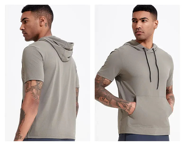 Mens Hoodies Sweatshirts Short Sleeve Tight Sports Jogging Compression Hoodie Outdoor Leisure Tees Casual Solid Color Hoody