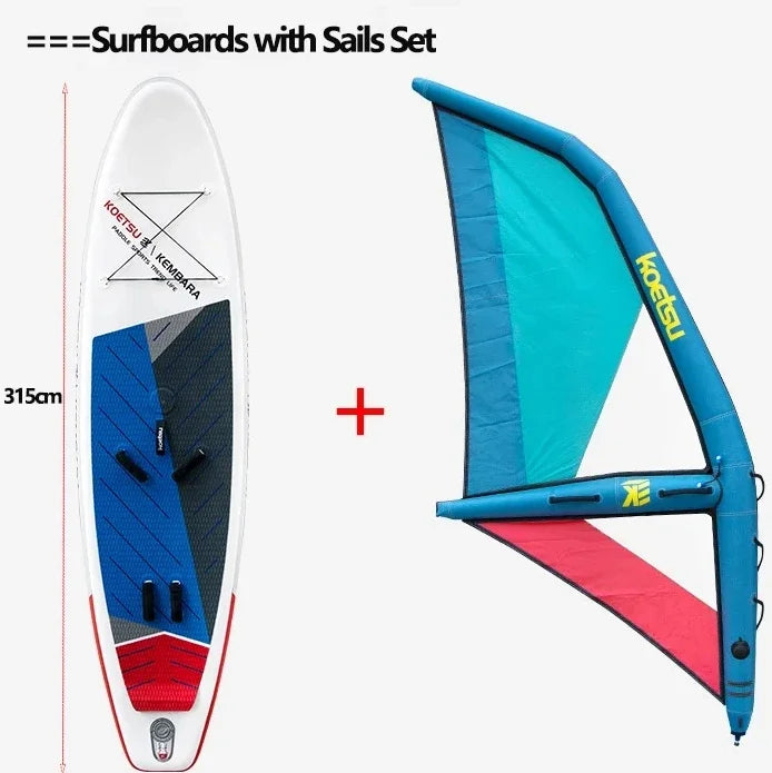 Portable Stand-up Windsurfing Set Water SUP Inflatable Kiteboards with Dual Tail Fins Inflatable Stand Up Paddleboard SUP Board