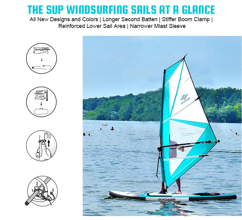 Skatinger 335cm Flexible Inflatable Stand-up Paddle Board 4 Square Meter Sail for New Beginners Offshore Waters Windsurfing SUP