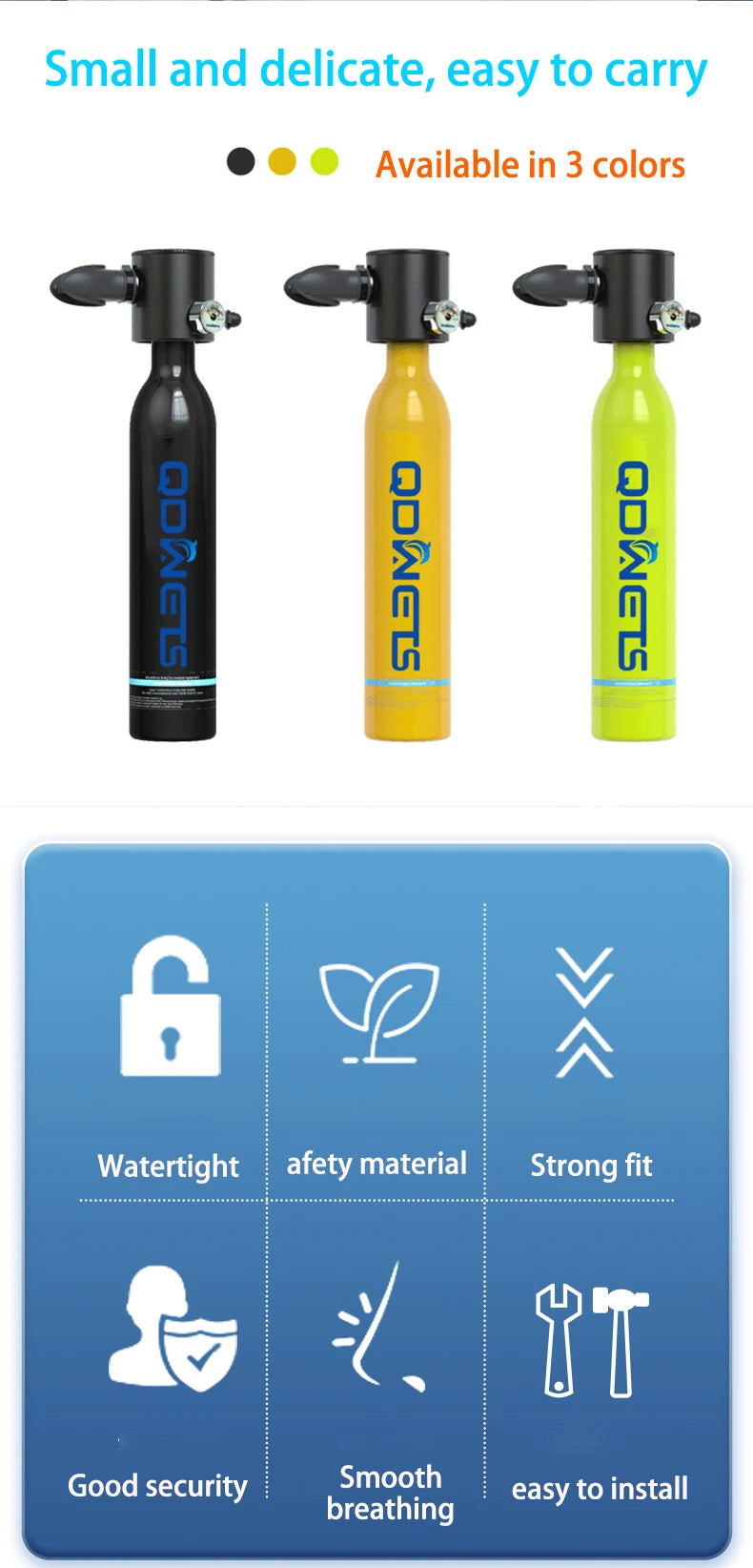 Mini Scuba Diving Tank Equipment Dive Cylinder with 5-10Minutes Capability 0.5 Litre Capacity with Refillable Design QDWETS