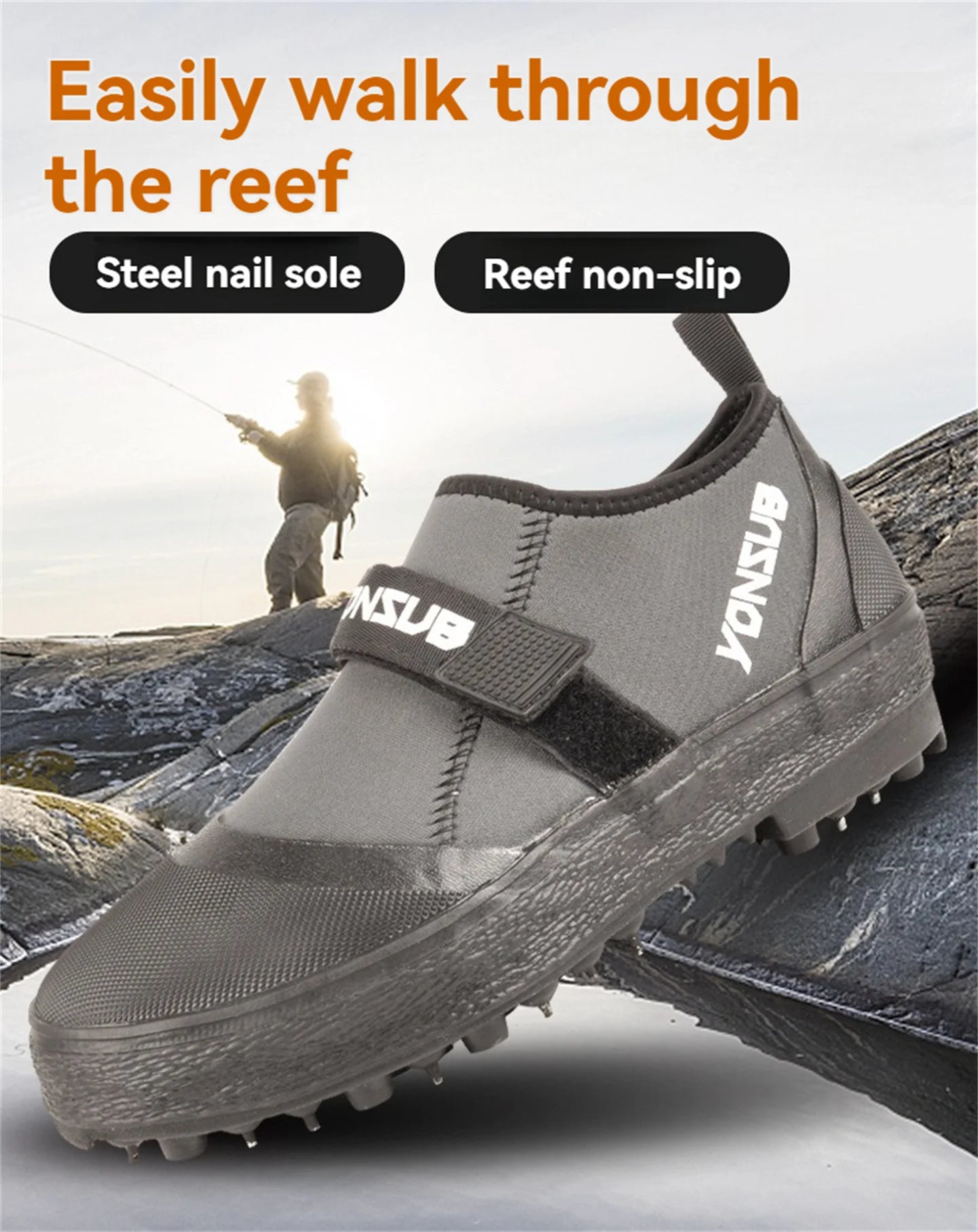 Yonsub Neoprene Adult Outdoor Rock Fishing And Reef Climbing Shoes , Sole Spikes Wear-resistant Non-Slip Wading Aqua Shoes