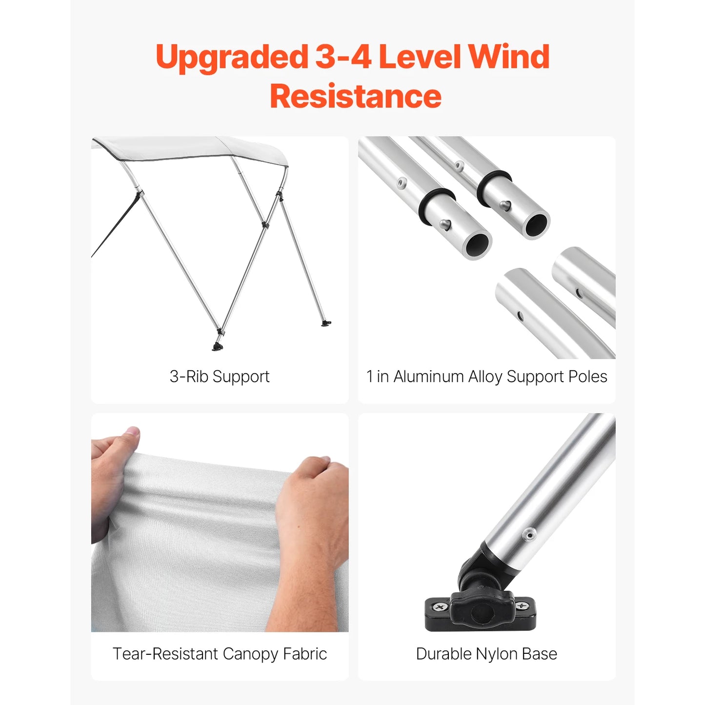 SucceBuy 3 Bow Boat Bimini Tops 600D Polyester Canopy with Aluminum Alloy Frame, Waterproof&Sun Shade Awning Canopy Fit for Boat